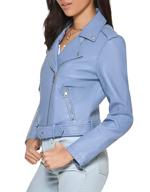 womens-blue-faux-leather-motorcycle-belted-jacket