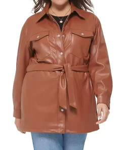 womens-brown-faux-leather-belted-shirt-jacket