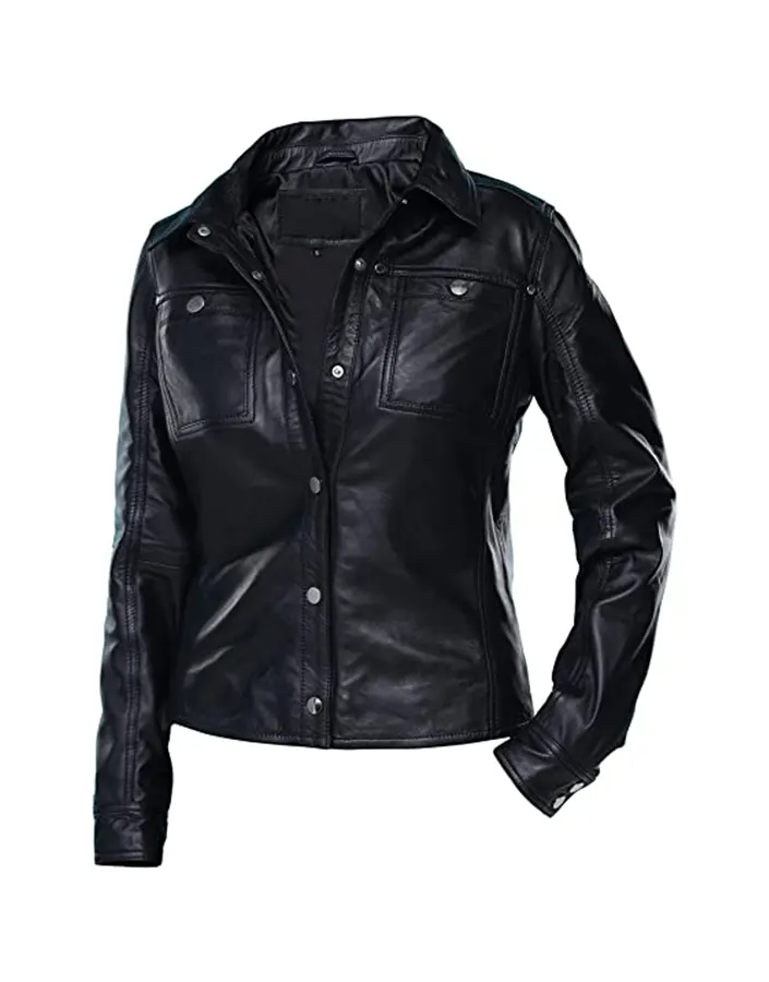 womens-button-front-shirt-collar-black-faux-leather-jacket-2 womens-button-front-shirt-collar-black-faux-leather-jacket