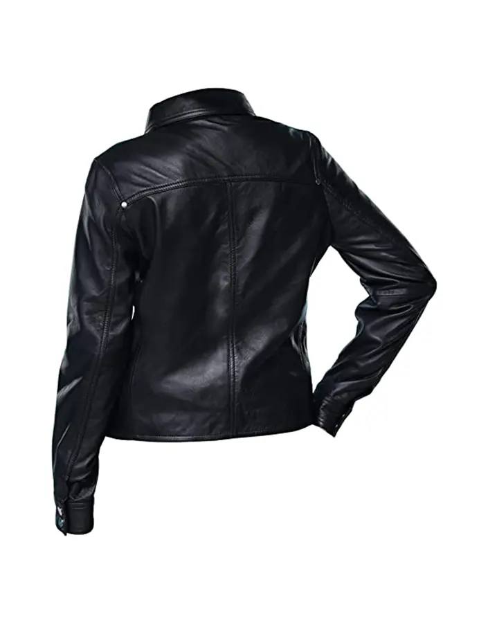 womens-button-front-shirt-collar-black-faux-leather-jacket-4 womens-button-front-shirt-collar-black-faux-leather-jacket