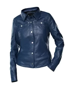 womens-button-front-shirt-collar-blue-faux-leather-jacket