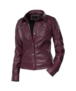 womens-button-front-shirt-collar-burgundy-faux-leather-jacket