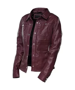 womens-button-front-shirt-collar-burgundy-faux-leather-jacket