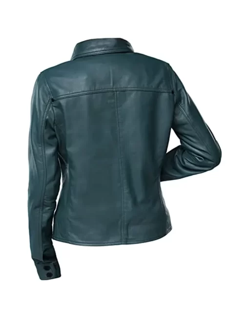 womens-button-front-shirt-collar-green-faux-leather-jacket
