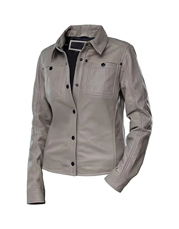 womens-button-front-shirt-collar-grey-faux-leather-jacket-2 womens-button-front-shirt-collar-grey-faux-leather-jacket