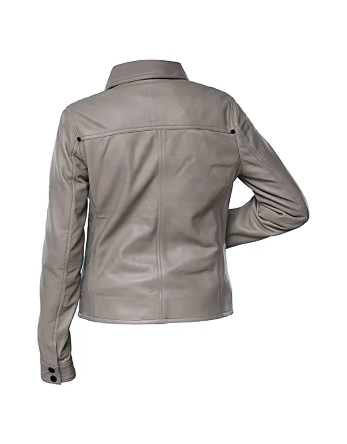 womens-button-front-shirt-collar-grey-faux-leather-jacket-4 womens-button-front-shirt-collar-grey-faux-leather-jacket
