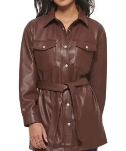 womens-chocolate-brown-faux-leather-belted-shirt-jacket
