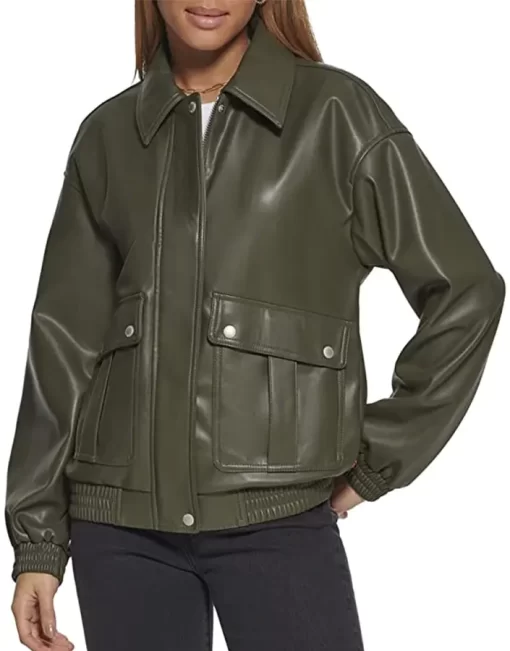 womens-green-faux-leather-dad-bomber-jacket
