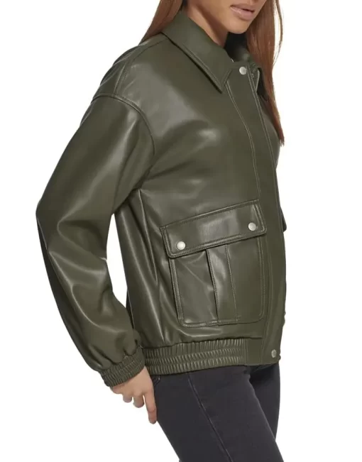 womens-green-faux-leather-dad-bomber-jacket