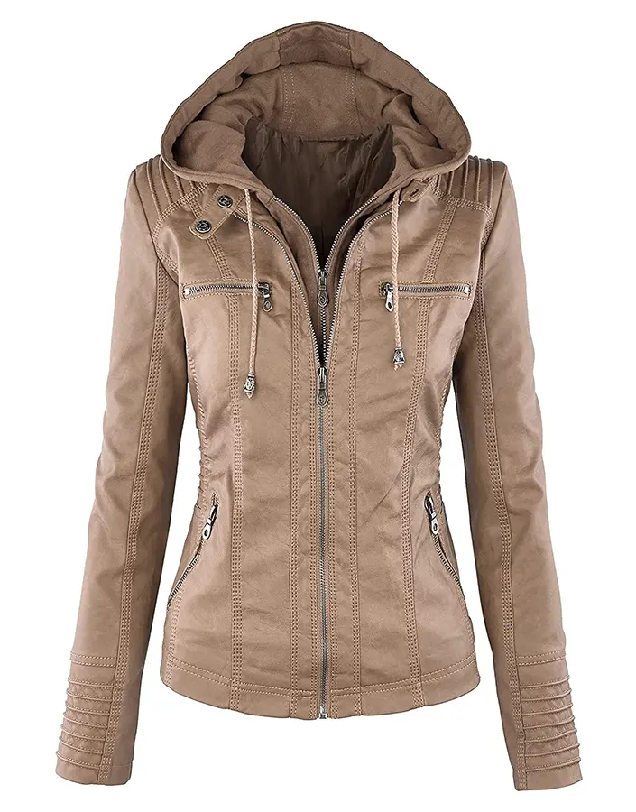 womens-khaki-faux-leather-motorcycle-jacket-with-removable-hood-1 womens-khaki-faux-leather-motorcycle-jacket-with-removable-hood