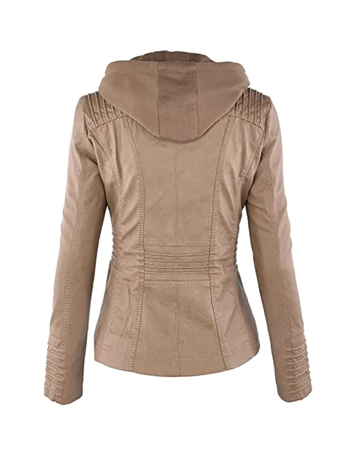 womens-khaki-faux-leather-motorcycle-jacket-with-removable-hood-2 womens-khaki-faux-leather-motorcycle-jacket-with-removable-hood