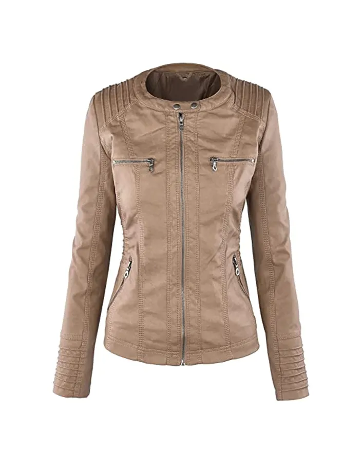 womens-khaki-faux-leather-motorcycle-jacket-with-removable-hood-3 womens-khaki-faux-leather-motorcycle-jacket-with-removable-hood