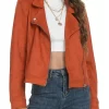 womens-lapel-collar-orange-faux-leather-jacket