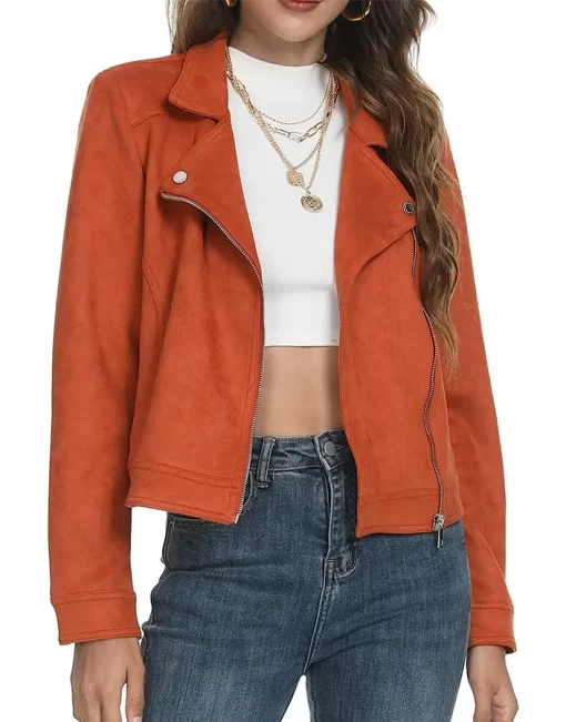 womens-lapel-collar-orange-faux-leather-jacket
