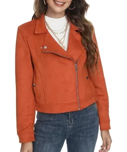 womens-lapel-collar-orange-faux-leather-jacket