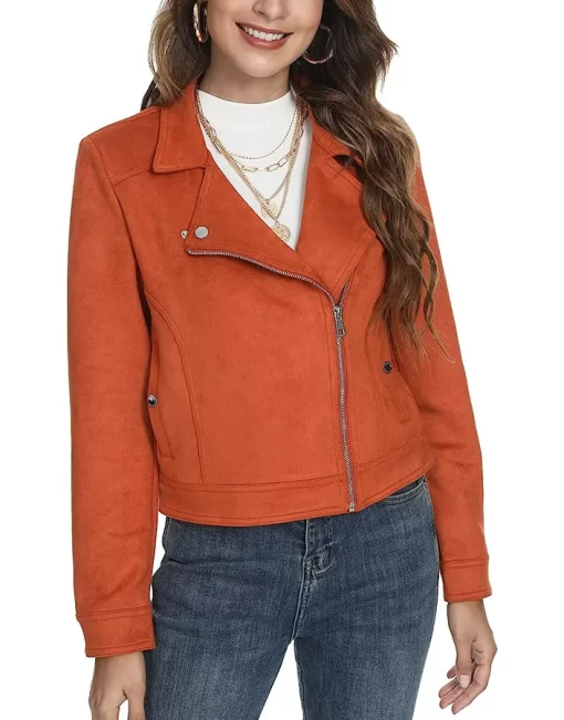 womens-lapel-collar-orange-faux-leather-jacket
