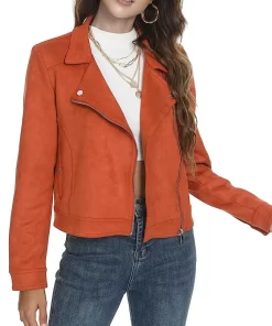 womens-lapel-collar-orange-faux-leather-jacket