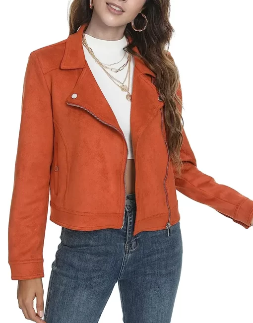 womens-lapel-collar-orange-faux-leather-jacket