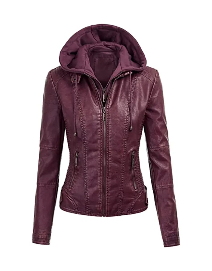 womens-maroon-faux-leather-motorcycle-jacket-with-hood-1 womens-maroon-faux-leather-motorcycle-jacket-with-hood