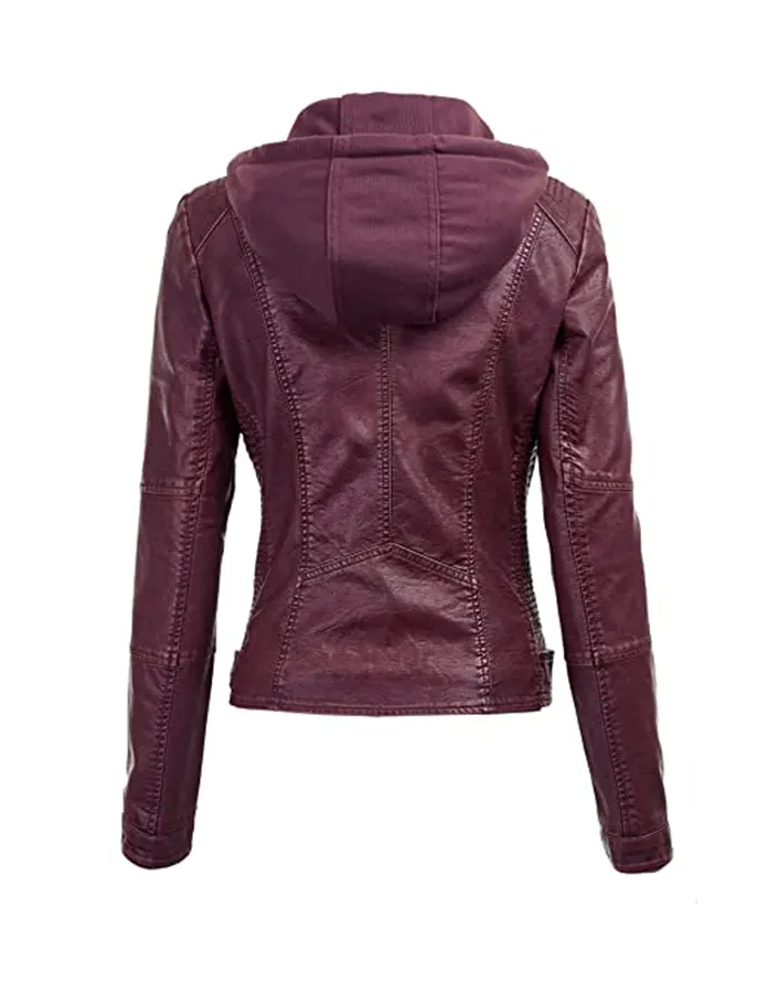 womens-maroon-faux-leather-motorcycle-jacket-with-hood-3 womens-maroon-faux-leather-motorcycle-jacket-with-hood