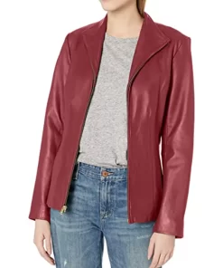 womens-maroon-faux-leather-wing-collared-jacket