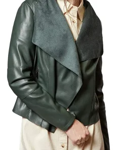 womens-open-front-green-faux-leather-blazer-jacket
