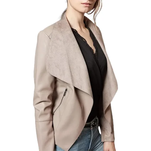 womens-open-front-khaki-faux-leather-jacket
