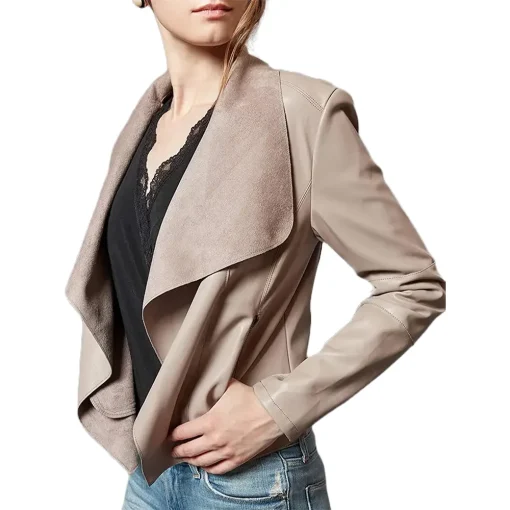 womens-open-front-khaki-faux-leather-jacket