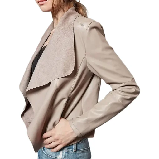 womens-open-front-khaki-faux-leather-jacket