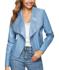 womens-open-front-light-blue-faux-leather-jacket