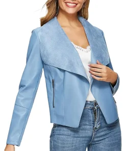 womens-open-front-light-blue-faux-leather-jacket