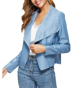 womens-open-front-light-blue-faux-leather-jacket