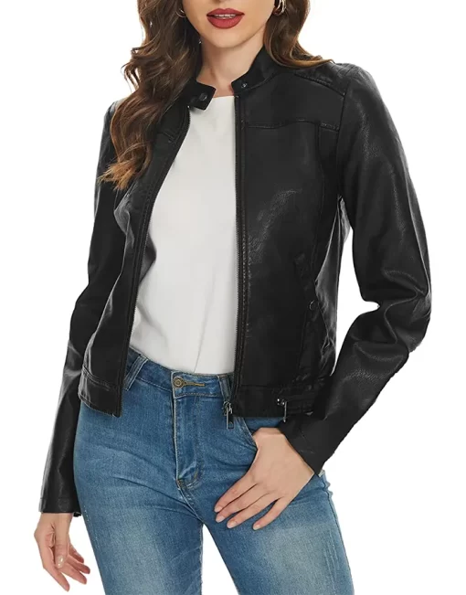 womens-snap-button-collar-black-faux-leather-jacket