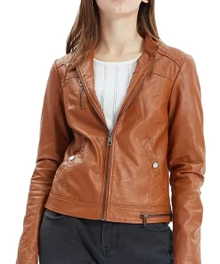 womens-snap-button-collar-brown-faux-leather-jacket
