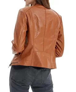 womens-snap-button-collar-brown-faux-leather-jacket