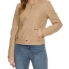 womens-snap-button-collar-khaki-faux-leather-jacket