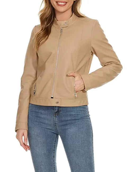 womens-snap-button-collar-khaki-faux-leather-jacket