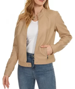 womens-snap-button-collar-khaki-faux-leather-jacket