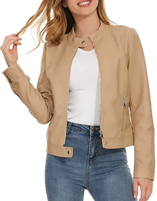 womens-snap-button-collar-khaki-faux-leather-jacket