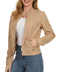 womens-snap-button-collar-khaki-faux-leather-jacket