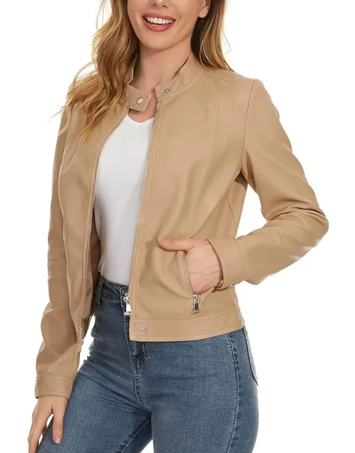womens-snap-button-collar-khaki-faux-leather-jacket
