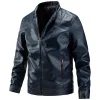 mens-stand-collar-zipper-down-blue-faux-leather-jacket