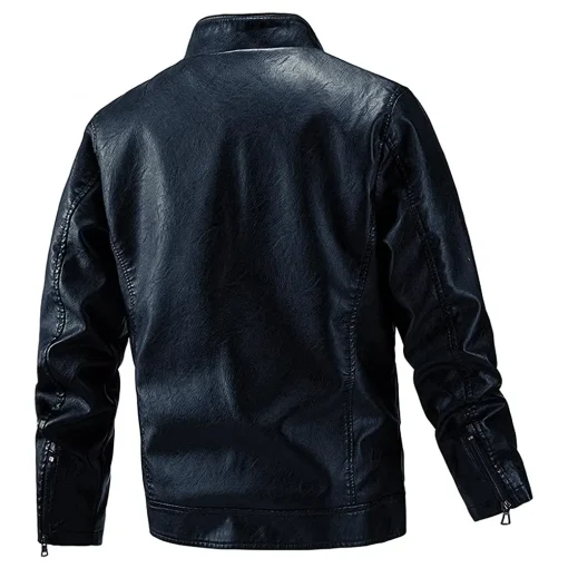 mens-stand-collar-zipper-down-blue-faux-leather-jacket