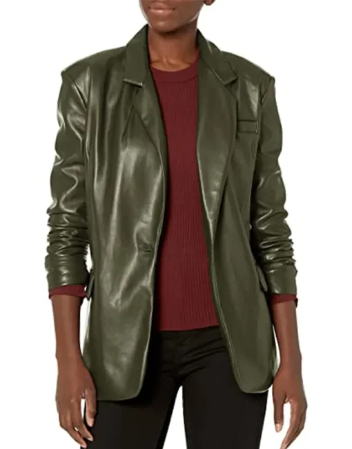 womens-oversized-green-faux-leather-blazer