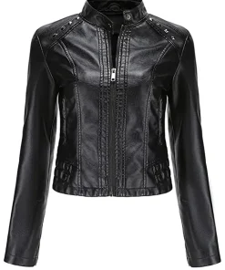 womens-stand-collar-cropped-black-faux-leather-jacket