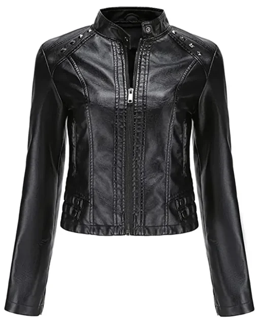 womens-stand-collar-cropped-black-faux-leather-jacket