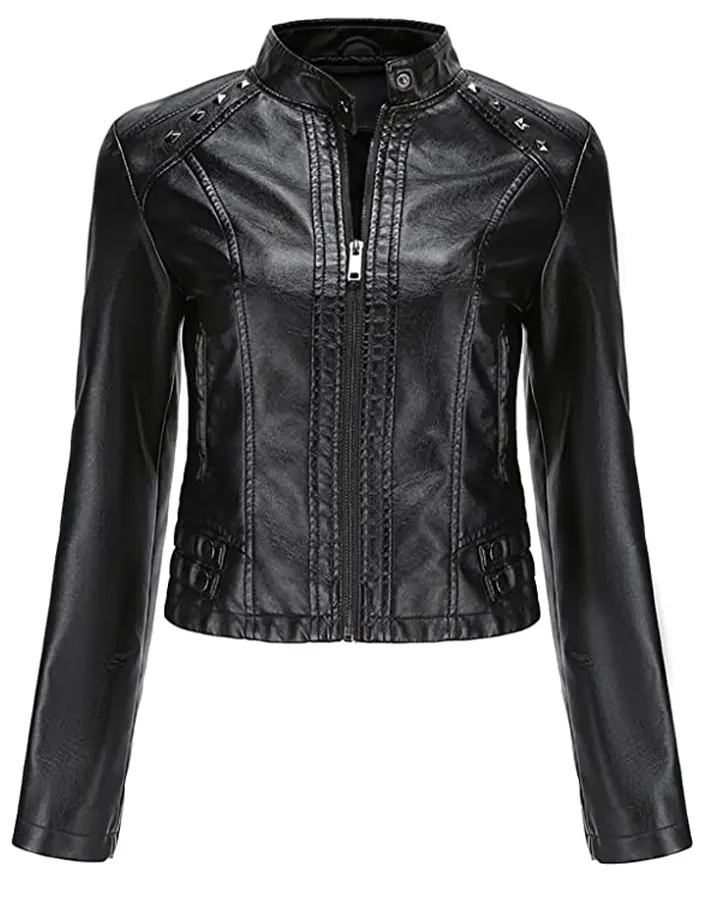 Women's Stand Collar Cropped Black Faux Leather Jacket-1 womens-stand-collar-cropped-black-faux-leather-jacket