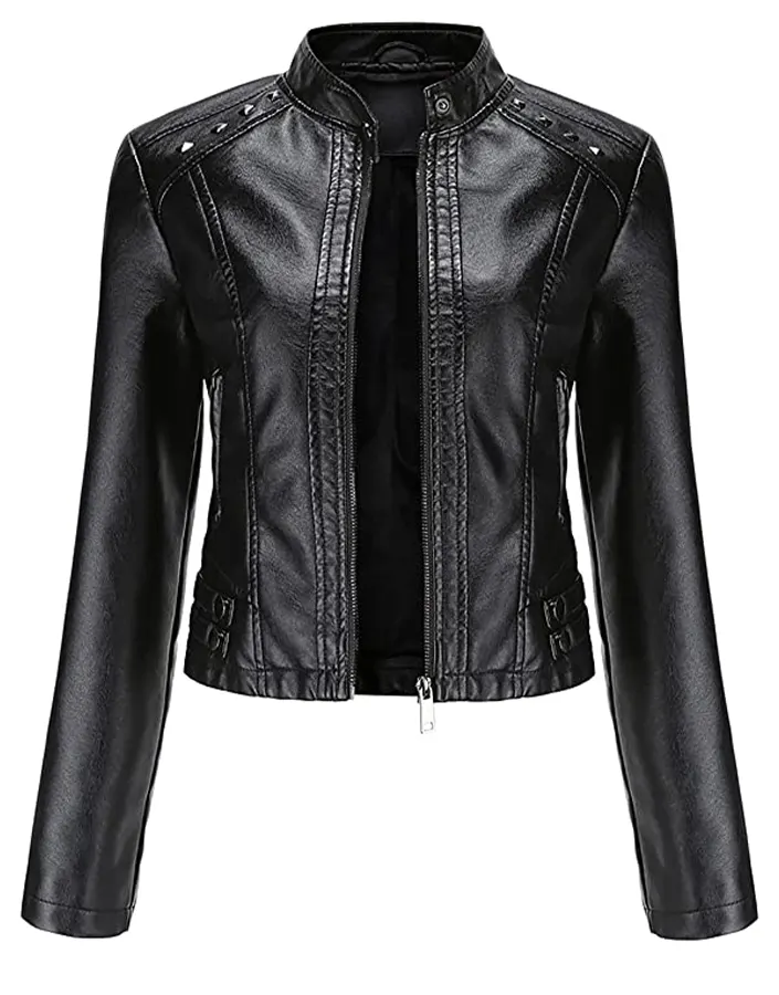 Women's Stand Collar Cropped Black Faux Leather Jacket-2 womens-stand-collar-cropped-black-faux-leather-jacket