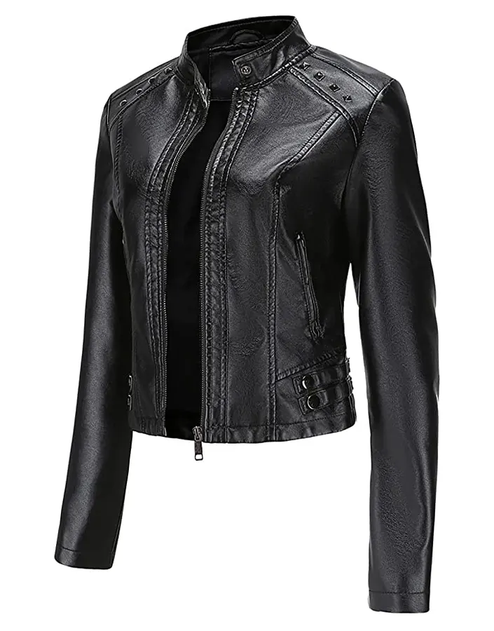 Women's Stand Collar Cropped Black Faux Leather Jacket-3 womens-stand-collar-cropped-black-faux-leather-jacket