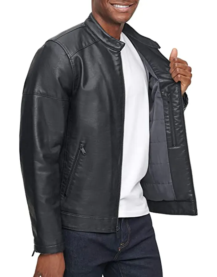 mens-banded-collar-black-faux-leather-racer-jacket-4 mens-banded-collar-black-faux-leather-racer-jacket